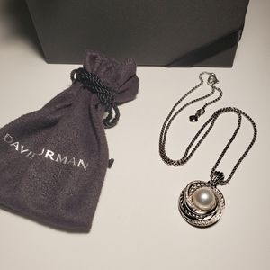 David Yurman SS 10.5MM Pearl Pave Diamond Necklace